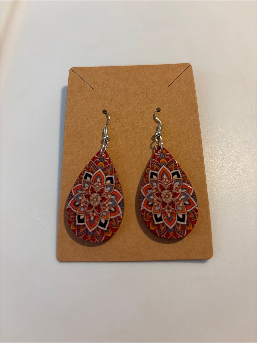 Fashion Jewelry Red and Orange Teardrop Mandala Earrings